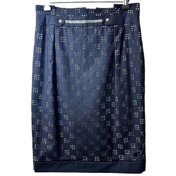 VDP Collection Black Floral Eyelet Cotton Rhinestones Pencil Midi Skirt Sz 6/42 - Picture 3 of 16